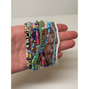 Multicolor Beaded Bracelet Lot 15PC Seed Bead Faux Pearl Paper Heart Toggle Boho